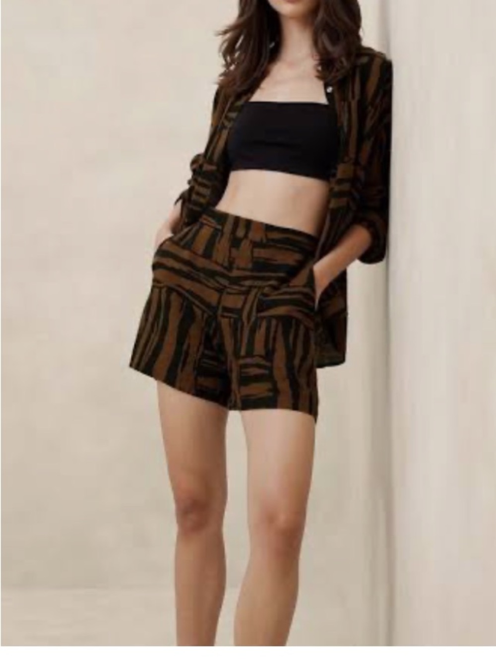 Striped Brown High-Waist Women’s Bermuda Shorts